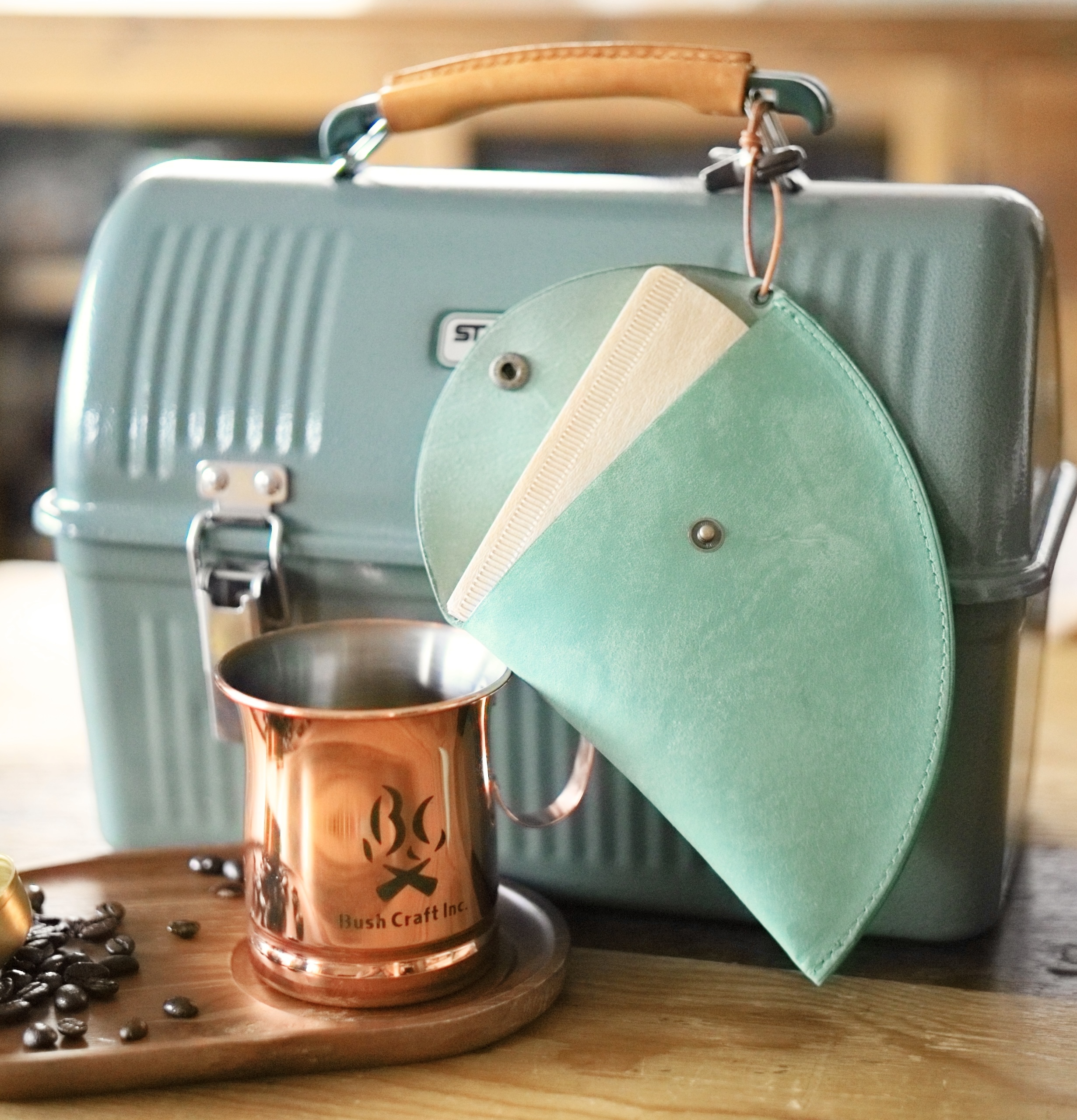 革のカフェセット　 ミントグリーン